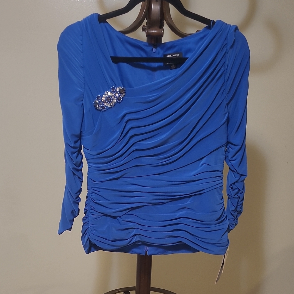 Adrianna Papell Royal Blue Draped Blouse